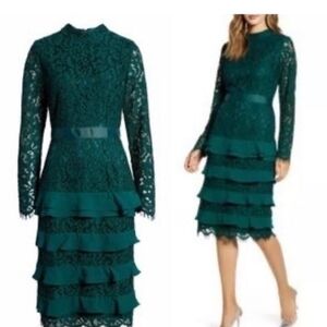 Rachel Parcell Green Lace Long Sleeve Dress
